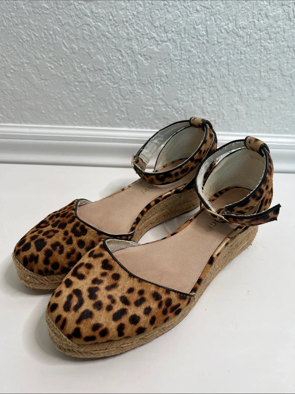Jack Rogers Palmer Leopard Calf Hair Wedge Espadrilles Sz 9.5